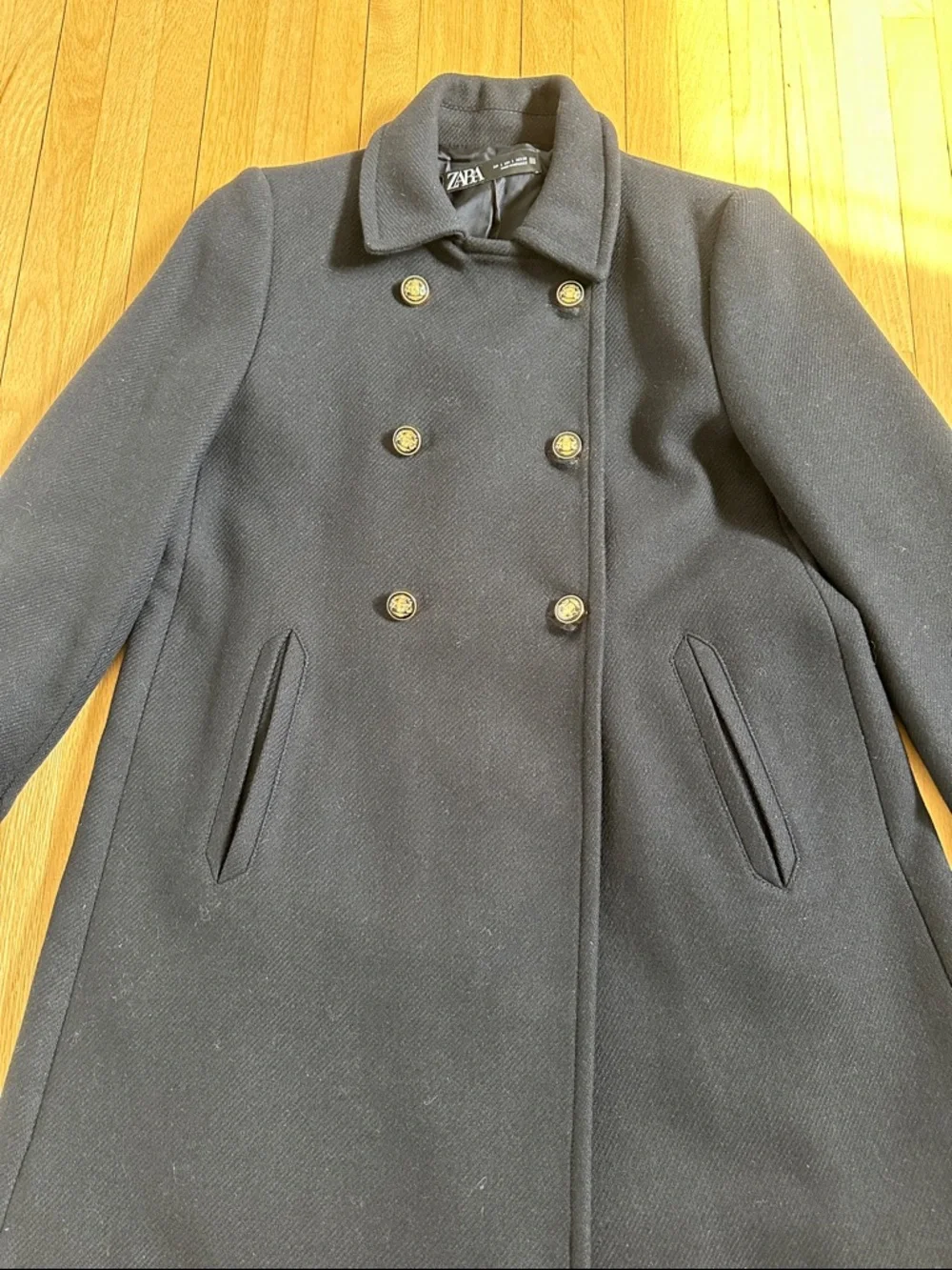 Zara women’s navy wool blend swing pea coat size large - Picture 3 of 9